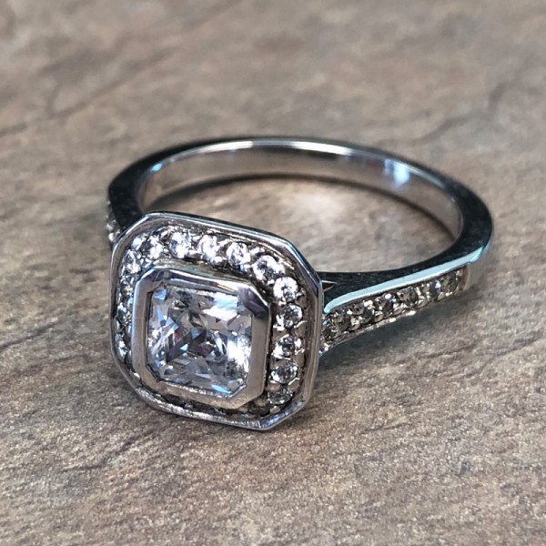 14K White Gold Asscher Halo Engagement Ring